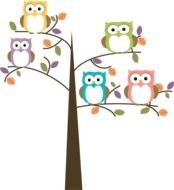 cute owls on the tree branches