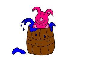 Clipart of pink pig in a water