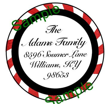Christmas Candy Cane Stripe Holiday Round Address Labels