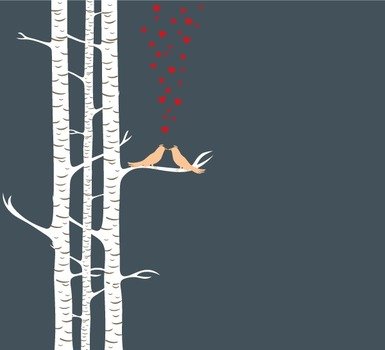 Love Birds Sitting On Tree Valentine Card Vector 123freevectors