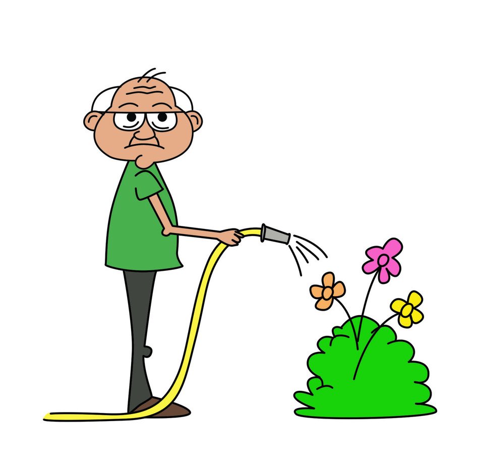 drawing of a gardener near flowers