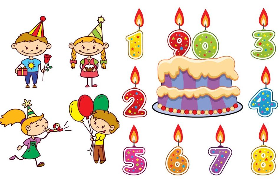 painted children on a birthday and a birthday cake with candles