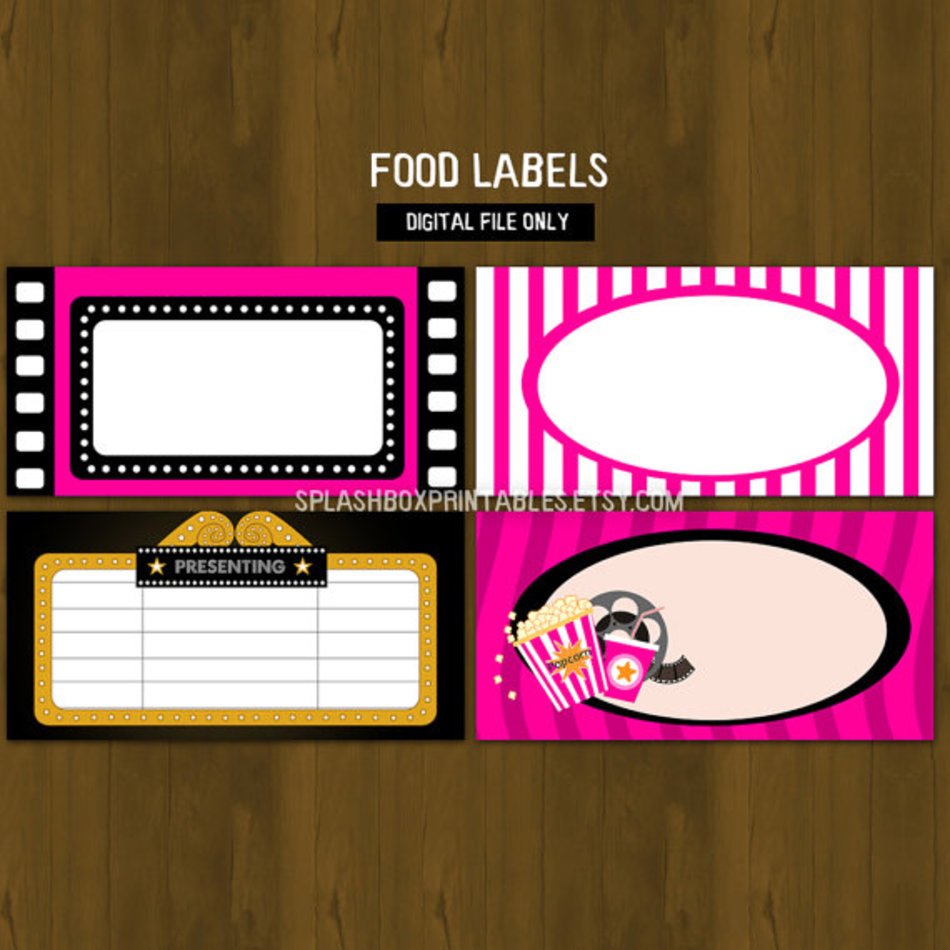 Hot Pink Movie Night Printable Food Labels Cinema Popcorn And Movies