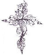 floral ornament in form of Cross, Tattoo Design