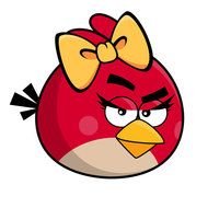 red yengry birds with a yellow bow