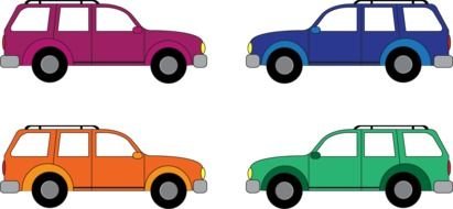 clipart of painted four multi-colored cars