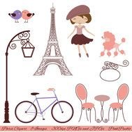 Clip Art Pink In Paris Torre Eiffel Blue