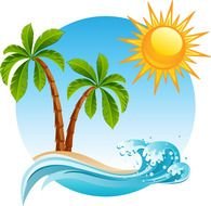 Clip art of Island ,sun and ocean