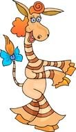 cartoon horse in a striped dress