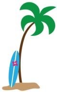 painted palm tree and surfboard on a white background