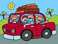 happy family With Kids Travel in Car, drawing