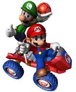 Super Mario Bros on racing car, 3d render