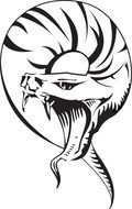 black and white symbol with an angry snake