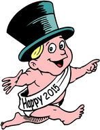 cartoon running baby in a black hat