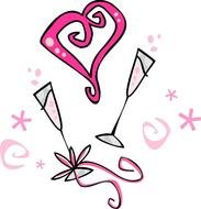 Drawing of the Martini glasses and heart clipart