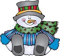 cartoon snowman in a striped suit