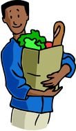 cartoon dark skin man with food in pack