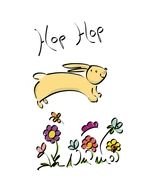 hop-hop, drawing with bunny and flowers