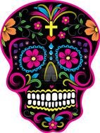 clipart of the colorful Dia De Los Muertos Skull