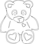 Heart 2 Black White Line Art Christmas Xmas Teddy Bear Stuffed Animal