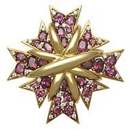 Verdura Rhodolite Garnet And Diamond Maltese Cross Brooch At 1stdibs