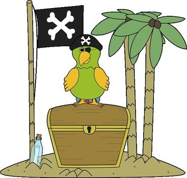 Pirate Flag And Parrot On An Island clipart