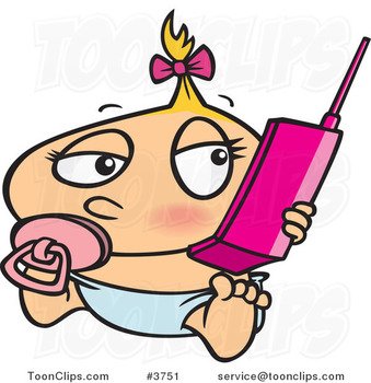 Cartoon Baby Girl Using A Cell Phone 3751