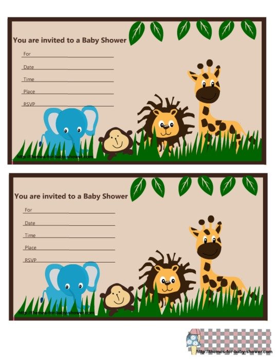 Jungle Themed Baby Shower Invitations Set Decorated With
