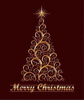 Christmas Abstract Tree Made Of Floral Swirl