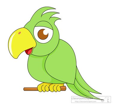 Bird Cartoon Style Happy Green Parrot Classroom