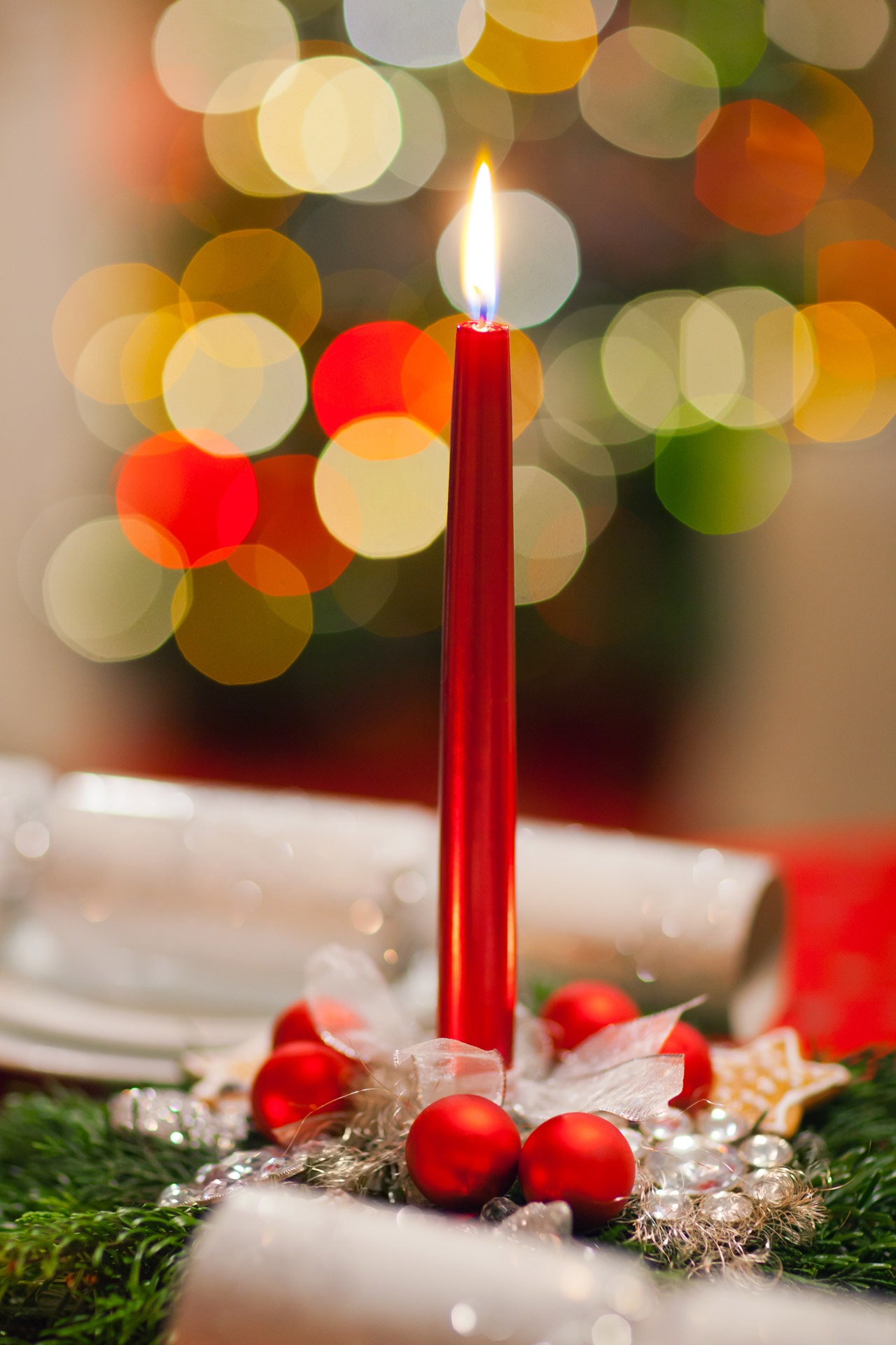 Christmas Decoration With Red Candle Free Image