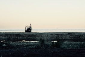 boat at sea coast, minimalistic landscape