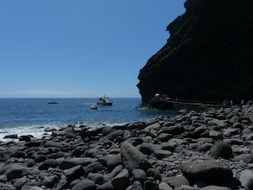 stone beach on the coast of the bay