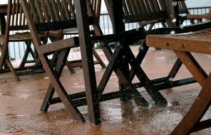 wooden chairs in the rain