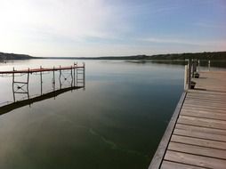 view from the pier to the calm lake