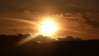 Glowing bright sun in the evening time