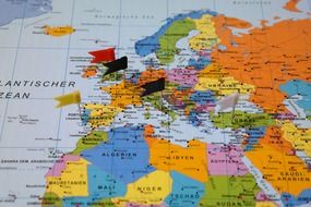 marked destinations on the map of the world