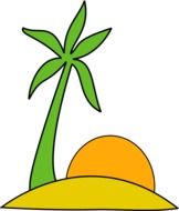 beach with palmtree and sun, illustration