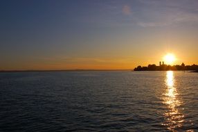 Panoramic view of the sunset on the lake