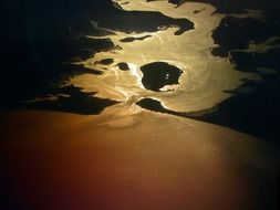 aerial view of harbour at sunset