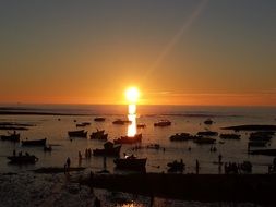 boats on the ocean in the evening in Morocco