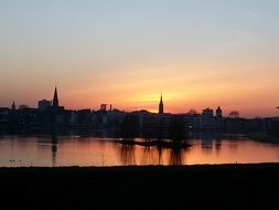 panorama view of dortmund at sunset