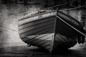 Black and white photo of empty ship