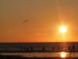 distant view of the silhouettes of people on the beach in yong an