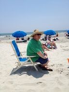 man in a beach chair by the sea