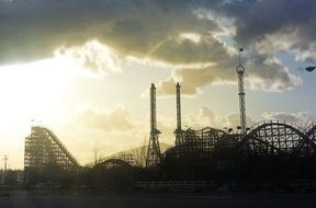 panorama of roller coaster in the park