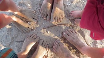 barefoot feet in a circle