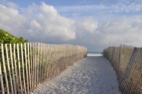 beach fence at miami ocean coast