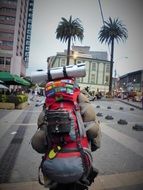 tourist with a backpack on the city streets