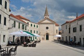 street cafe near church, Croatia, opuzen